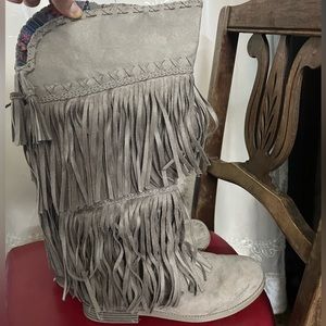 Tall Gray Ruffle Boots